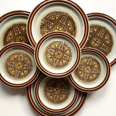 Set of 8 Vintage Acsons Stoneware - 1970's MCM Dinner and Salad Plates Retro Boho - Made in Japan 