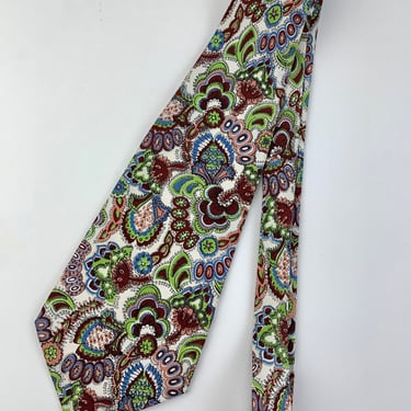 1940's-Early 50's Paisley Tie - Vivid Colorful Print - All Silk - Never Worn - NOS DeadStock 