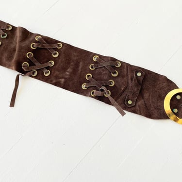 1970s Brown Suede Lace-Up Belt 