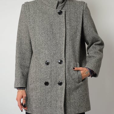 1980's Herringbone Tweed Wool Coat