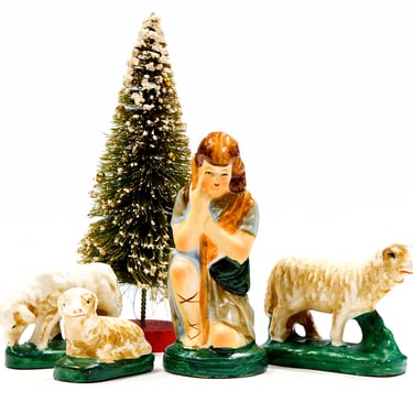 VINTAGE: Japan Porcelain Shepherd and Sheep - Nativity - Manger - Nativity Figurines - Made in Japan - SKU 27-B-00016347 