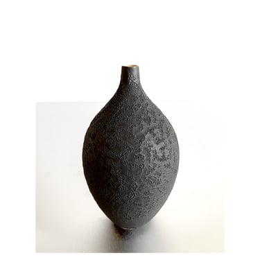 SHIPS NOW- small black vase with textural crater lava glaze by Sara Paloma 