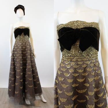 1950s DEMI COUTURE Nanty gold sequins gown dress xs | new fall 
