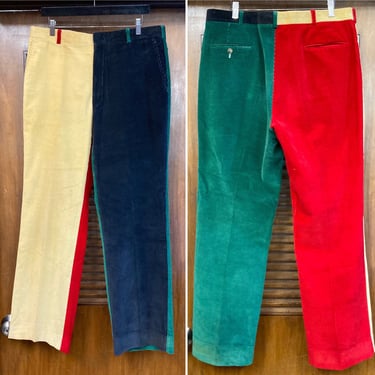 Vintage 1960’s Mod Color Block Flat Front Pants Corduroy Trousers, 60’s Mod Style, 60’s Cord Trousers, 60’s Trousers, Vintage Clothing 