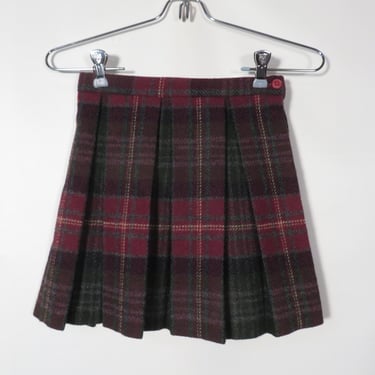 Vintage Girls Pleated Plaid Wool Mini Skirt Size 22 Waist 10/12 