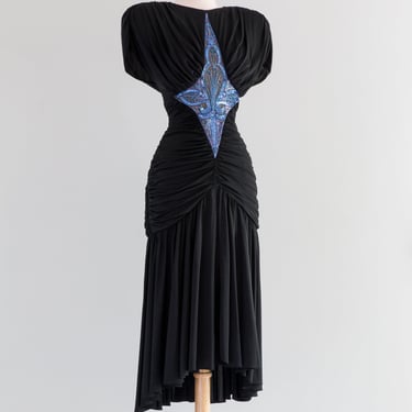 Sexy Vintage 1980's Body Con Sapphire Sparkle Dress / SM