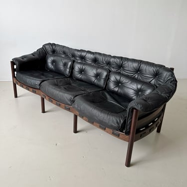 WOOD &amp; LEATHER 3 SEATER SOFA BY SVEN ELLEKAER FOR COJA, 60's