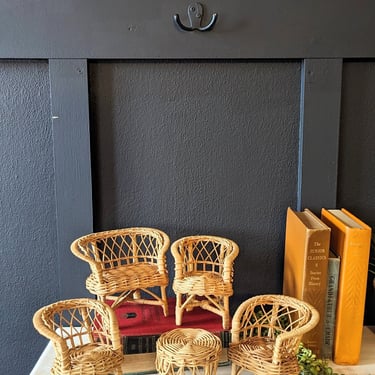 Vintage Wicker Dollhouse Furniture Set, Wicker Dollhouse Decor, Vintage Wicker 