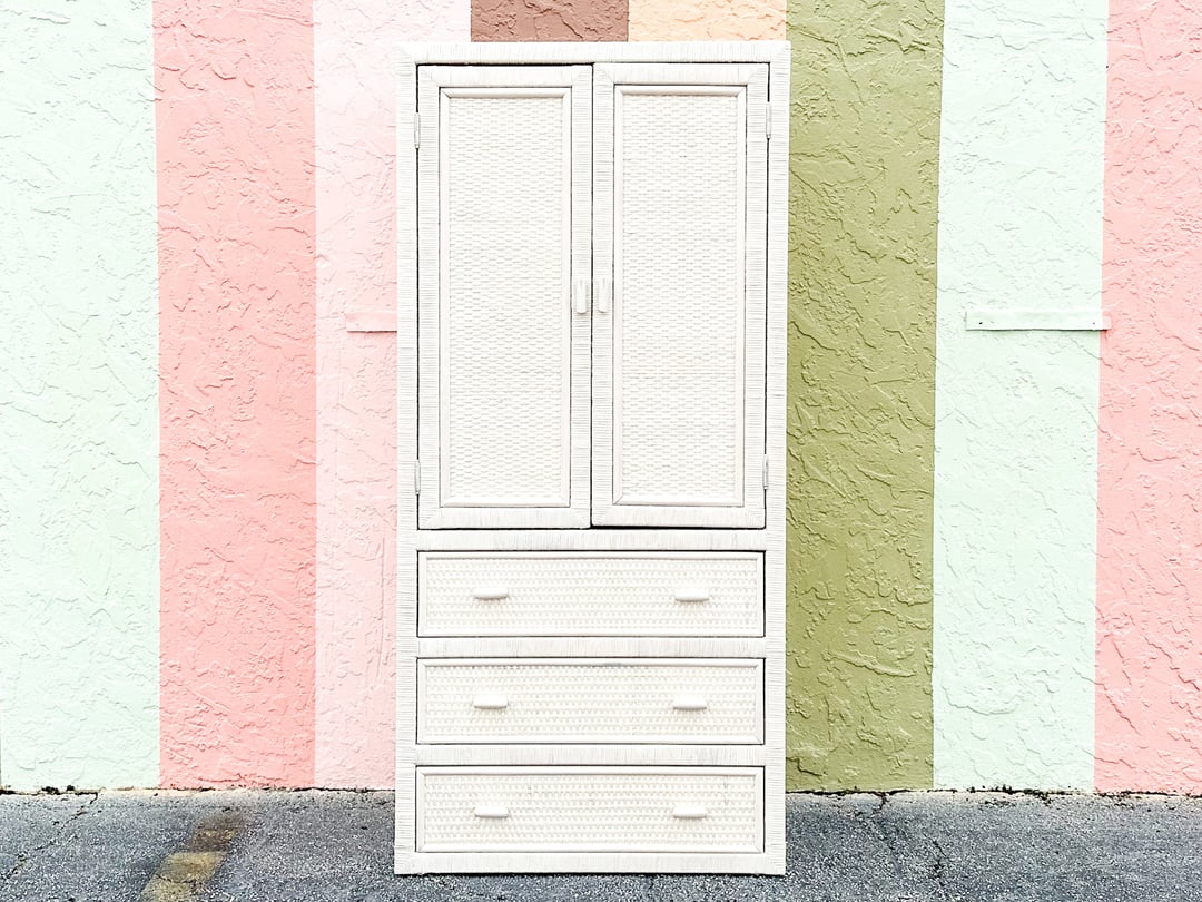 White Washed Woven Rattan Cabinet | Palm Beach Regency | Lake Park, FL