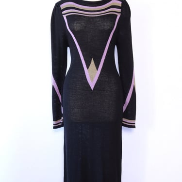 Black and Lilac Geometric Sweater Dress L