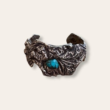 Vintage Brutalist Sterling Silver and Turquoise Cuff