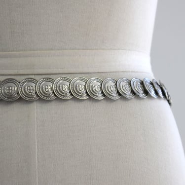 1980s Silver Metal Disc Elastic Belt 