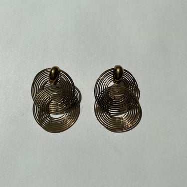vintage bronze toned concentric elipse earrings 