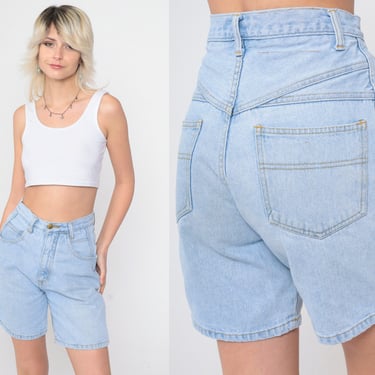 90s Denim Shorts Light Wash Blue Jean Shorts High Waisted Bottoms Retro Basic Mom Shorts Plain Vintage 1990s Small 27 
