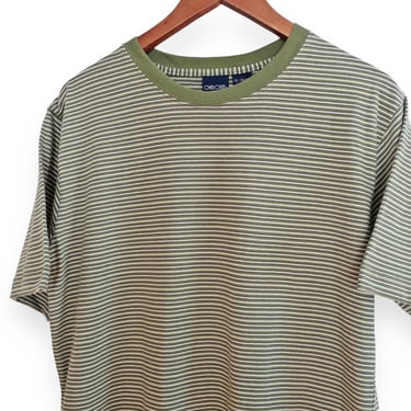 vintage striped shirt / 90s striped shirt / 1990s Cherokee sage green striped cotton t shirt deadstock Small 