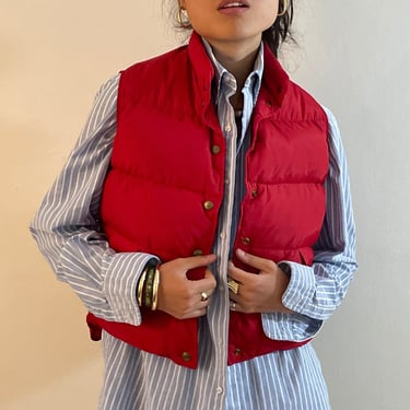 80s LL Bean down vest / vintage red goose down cropped puffy puffer LL Bean boyfriend vest made in USA | Small 