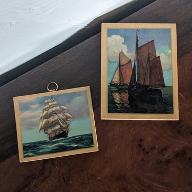 Set of 2 Small Vintage Ship Wall Hangings 