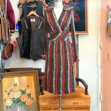 vintage 70's jonathan logan zig zag print dress 