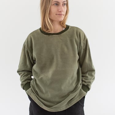 Vintage French Faded Olive Green Sweatshirt | Unisex Two Tone | 70s Made in France | FS168 | M | 