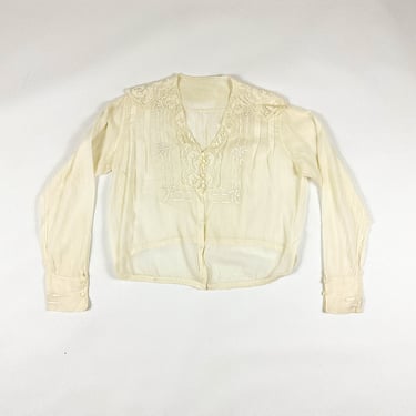 Victorian Cotton Blouse / Hand Made Lace / Open Work / Crochet / Shell Buttons / Pneumonia Blouse / Edwardian / Floral Motif / Net / S / 