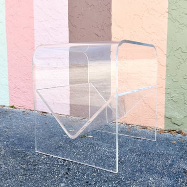Lucite Waterfall Side Table with Magazine Rack