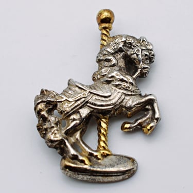 Ornate 80's Gorham sterling carousel horse brooch, whimsical 925 silver Merry-Go-Round pin 