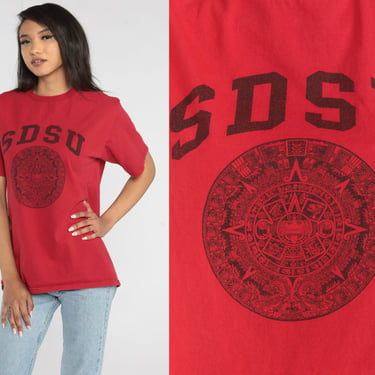 SDSU T Shirt 90s San Diego State University Tshirt Aztecs Graphic Tee California College T-Shirt Retro Sports Red Vintage 1990s Medium 