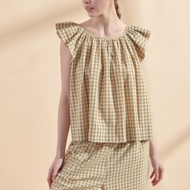 A Mente Ruffle Top - Natural Gingham