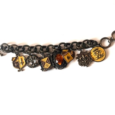 Coat of Arms Charm Bracelet, Vintage Charm Bracelet, Enamel Charm Bracelet, Harry Potter Inspired, Collectors Bracelet, Charm Bracelet 