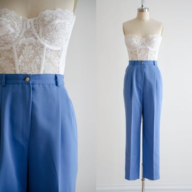 high waisted pants 80s 90s vintage blue pleated straight leg trousers 