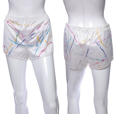 1980's Dove White and Multicolor Paint Splatter Print Shorts Size 29-32