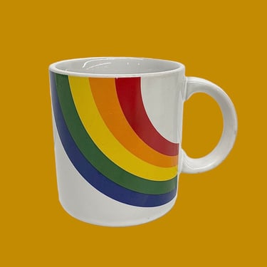 Vintage Rainbow Mug Retro 1980s Contemporary + FTDA +  LGBTQ + Pride + White Porcelain + Rainbow Design + Coffee or Tea + Made in Korea 