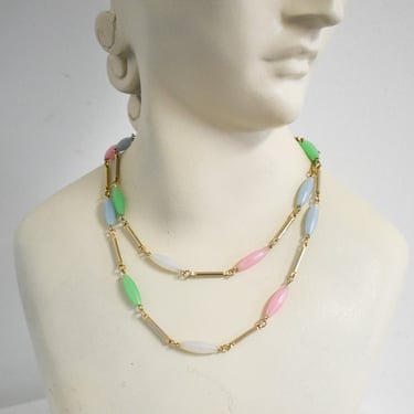 1960s Pastel Bead and Chain Link Necklace 