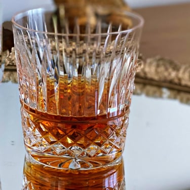 A Single Crystal Whiskey Glass by Waterford in the Tramore / Maeve Pattern.  Leaded Cut Glass Luxury Irish Barware Tumbler. 