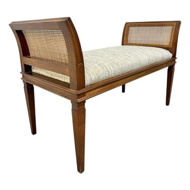Vintage Italian Modern Walnut Cane Bench 