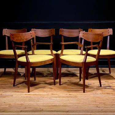 Restored Drexel Declaration Walnut Dining Chairs by Kipp Stewart Set of 6 - Mid Century Modern Danish Style Furniture Dining Set 