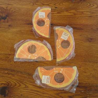 Vintage Vera Neumann Orange Slices Napkin Rings Painted Wood Set of 4 NOS 1970's 