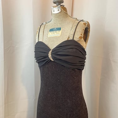 Witchy Black Sparkle Formal Dress with Rhinestone Moon Scarf 1990s Vintage 10 M 