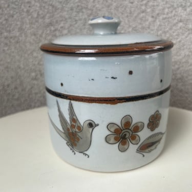 Vintage Mexican pottery jar pot with lid brown birds by El Palomar Buen Luster Ken Edwards 