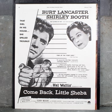 Come Back, Little Sheba Magazine Advertisement - UNFRAMED Vintage Magazine Advertising Page from the Saturday Evening Post, Feb. 7, 1953 