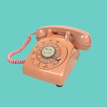Vintage Telephone Retro 1980s Contemporary + Salmon Pink + Peach + Rotary Phone + Bell System + Western Electric + Electronic + Home Decor 