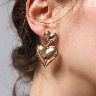 Sweet Vintage Gold Heart Drop Earrings