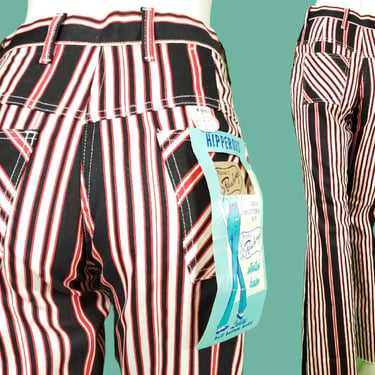 Deadstock 60s striped pants. MOD, psychedelic, Beatles, flares, rockstar jeans. Red & black. HIPPEROOS. (28 x 34) 