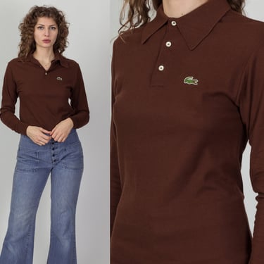 80s Chemise Lacoste Collared Shirt - Men's Small | Vintage Chocolate Brown Long Sleeve Polo Top 