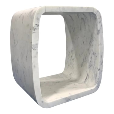 Contemporary Honed White Carrara Marble Side Table