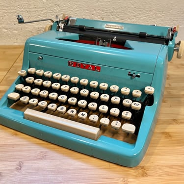 Turquoise 1957 Royal Quiet Deluxe Portable Typewriter with Case, New Ribbon, Owner's Manual 