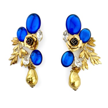 Flower Leaf Cabochon Drop Earrings