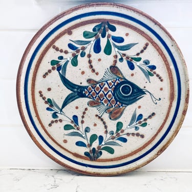 Vintage Mexican Tonala Pottery Fish Plate 8 1/2" Mexican Folk Art by LeChalet