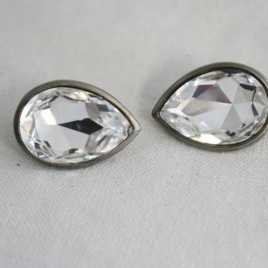 Vintage Faceted Clear Glass Teardrop Clip Earrings 