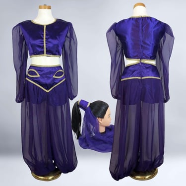 VINTAGE 70s 80s Royal Purple Genie Harem 3pc Top Pants Costume Handmade| 1970s 1980s Halloween Masquerade Party Outfit | VFG 